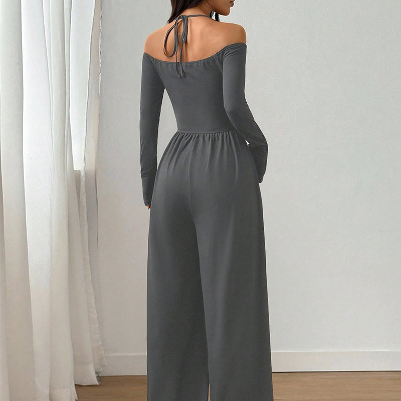 Women's Elegant Halter Neck Deep V Jumpsuit