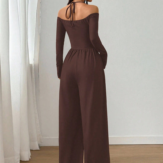 Women's Elegant Halter Neck Deep V Jumpsuit
