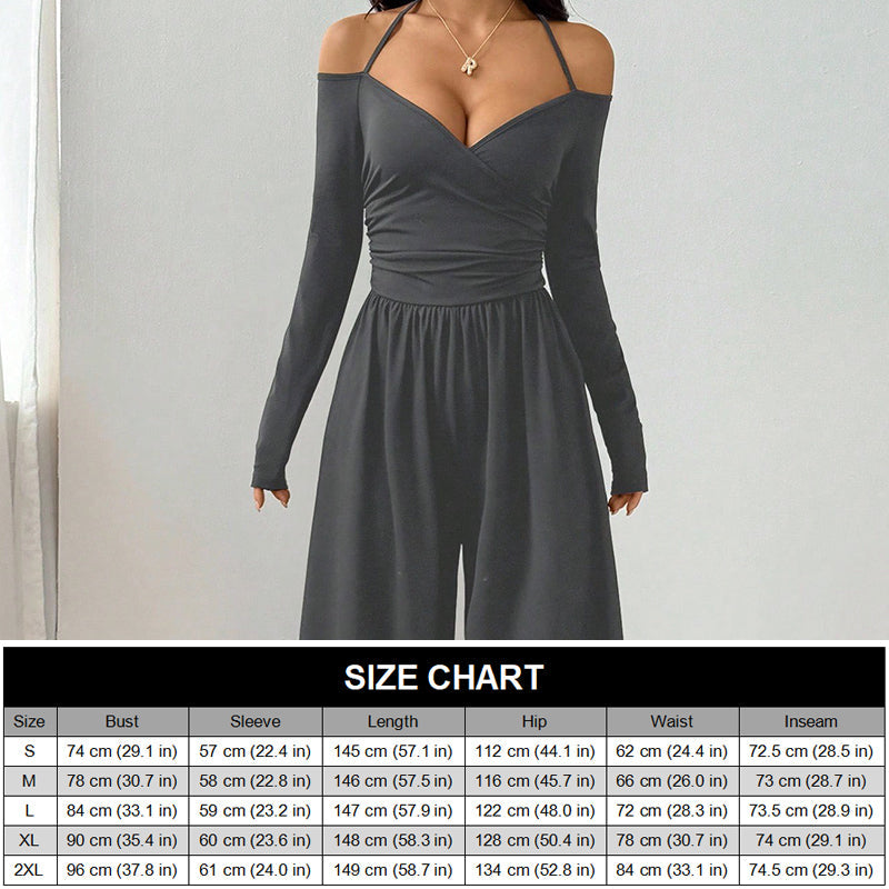 Women's Elegant Halter Neck Deep V Jumpsuit