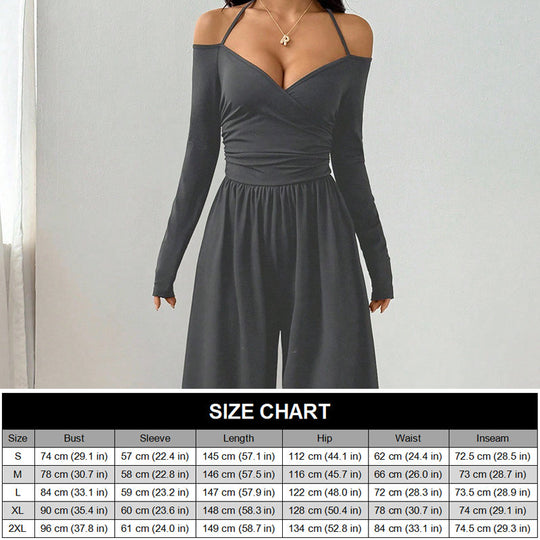 Women's Elegant Halter Neck Deep V Jumpsuit