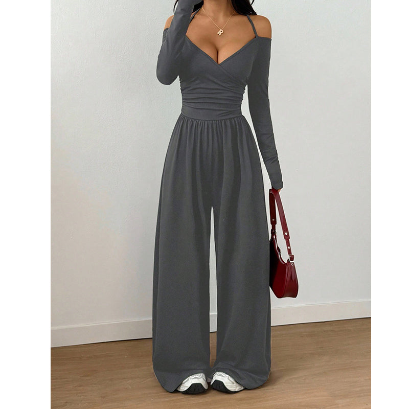 Women's Elegant Halter Neck Deep V Jumpsuit