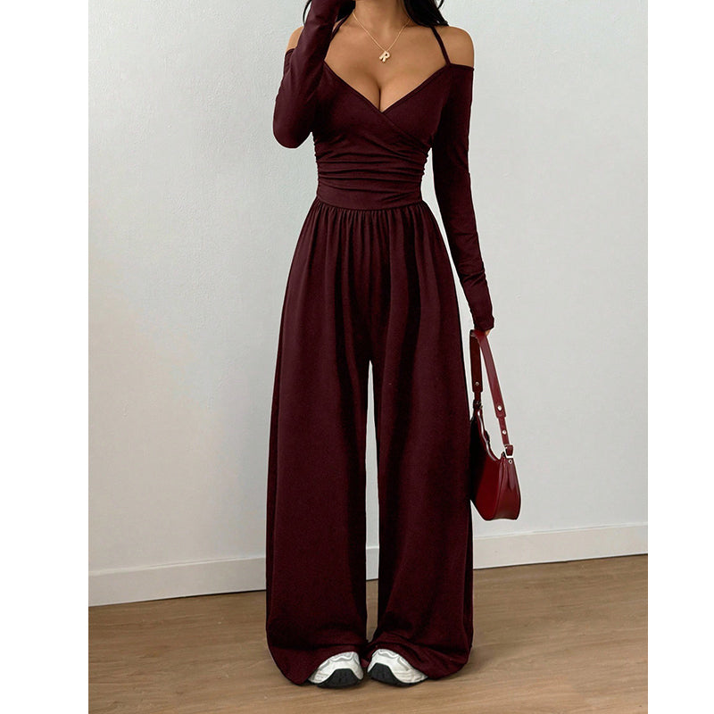 Women's Elegant Halter Neck Deep V Jumpsuit