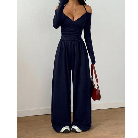 Women's Elegant Halter Neck Deep V Jumpsuit