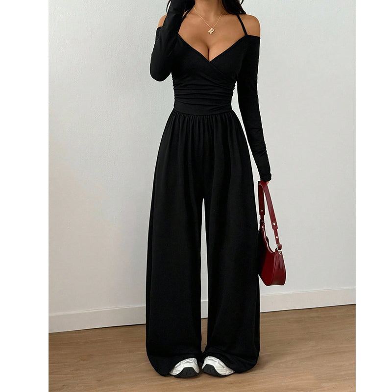 Women's Elegant Halter Neck Deep V Jumpsuit