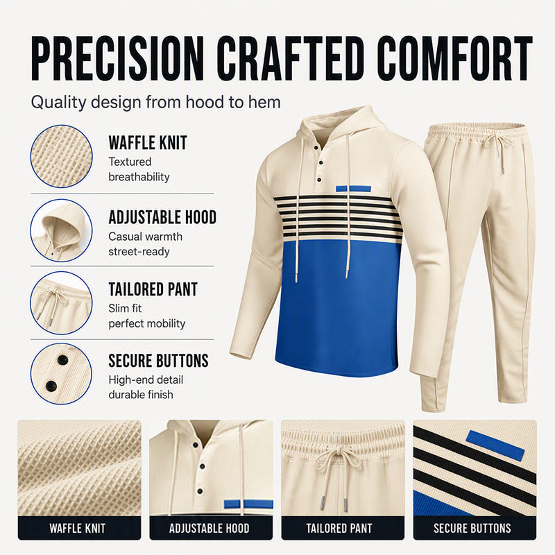 🧶 Men's Sporty Color-Block Waffle Knit 2-Piece Set – Sporty Comfort & Effortless Autumn Style
