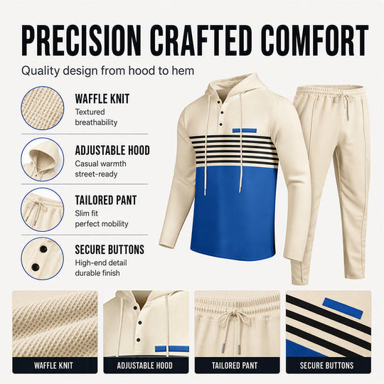 🧶 Men's Sporty Color-Block Waffle Knit 2-Piece Set – Sporty Comfort & Effortless Autumn Style