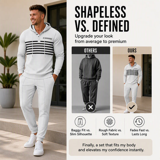 🧶 Men's Sporty Color-Block Waffle Knit 2-Piece Set – Sporty Comfort & Effortless Autumn Style