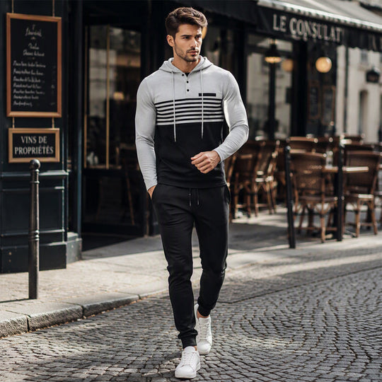 🧶 Men's Sporty Color-Block Waffle Knit 2-Piece Set – Sporty Comfort & Effortless Autumn Style