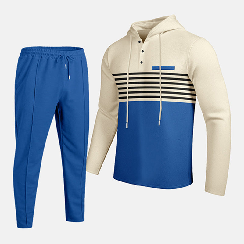 🧶 Men's Sporty Color-Block Waffle Knit 2-Piece Set – Sporty Comfort & Effortless Autumn Style