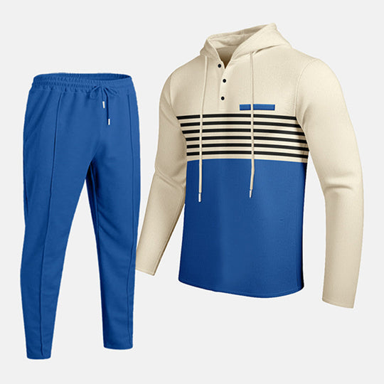 🧶 Men's Sporty Color-Block Waffle Knit 2-Piece Set – Sporty Comfort & Effortless Autumn Style