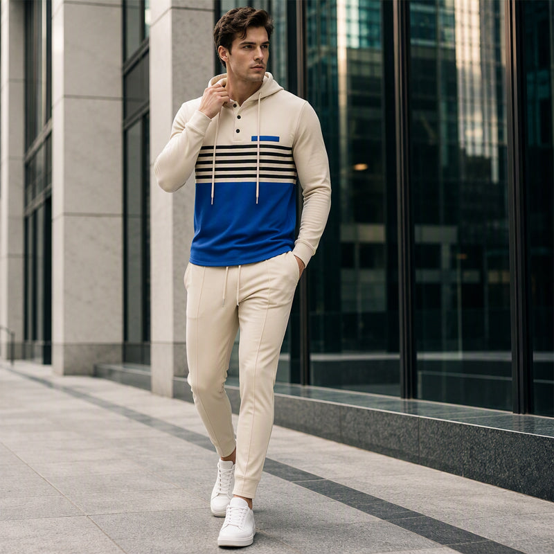 🧶 Men's Sporty Color-Block Waffle Knit 2-Piece Set – Sporty Comfort & Effortless Autumn Style