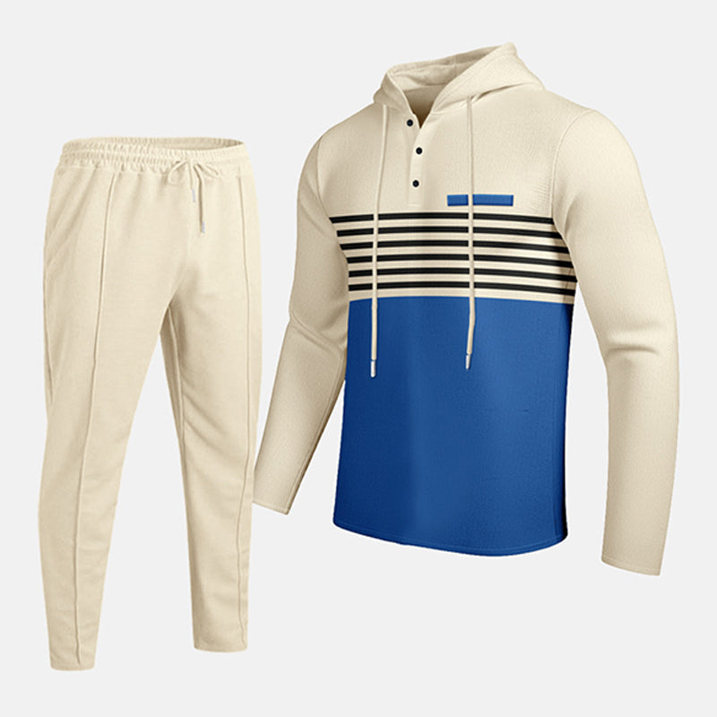 🧶 Men's Sporty Color-Block Waffle Knit 2-Piece Set – Sporty Comfort & Effortless Autumn Style