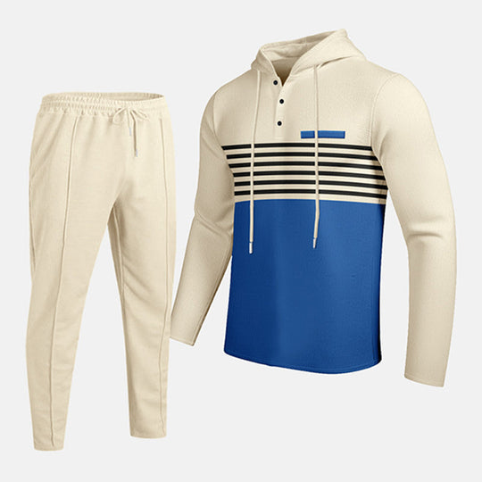 🧶 Men's Sporty Color-Block Waffle Knit 2-Piece Set – Sporty Comfort & Effortless Autumn Style