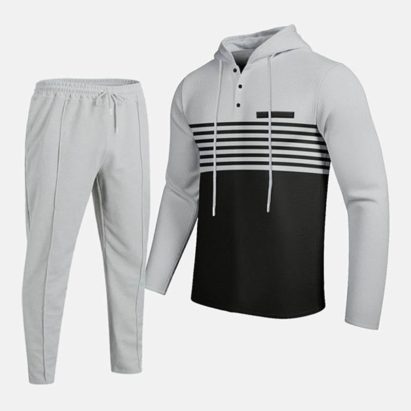 🧶 Men's Sporty Color-Block Waffle Knit 2-Piece Set – Sporty Comfort & Effortless Autumn Style