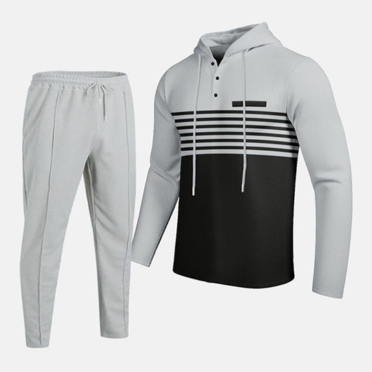 🧶 Men's Sporty Color-Block Waffle Knit 2-Piece Set – Sporty Comfort & Effortless Autumn Style