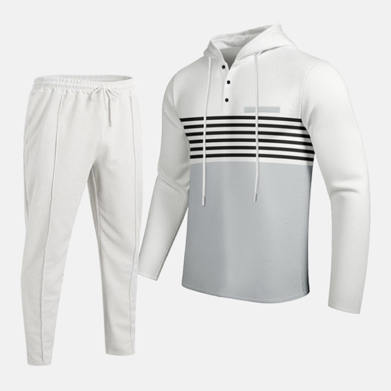 🧶 Men's Sporty Color-Block Waffle Knit 2-Piece Set – Sporty Comfort & Effortless Autumn Style