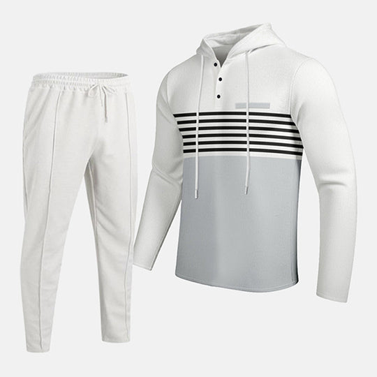 🧶 Men's Sporty Color-Block Waffle Knit 2-Piece Set – Sporty Comfort & Effortless Autumn Style