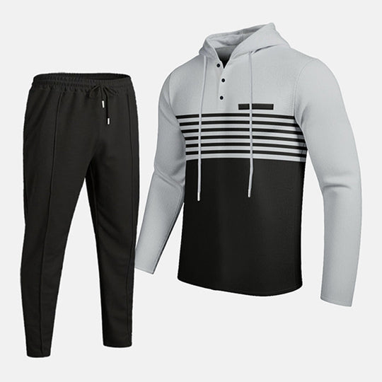 🧶 Men's Sporty Color-Block Waffle Knit 2-Piece Set – Sporty Comfort & Effortless Autumn Style