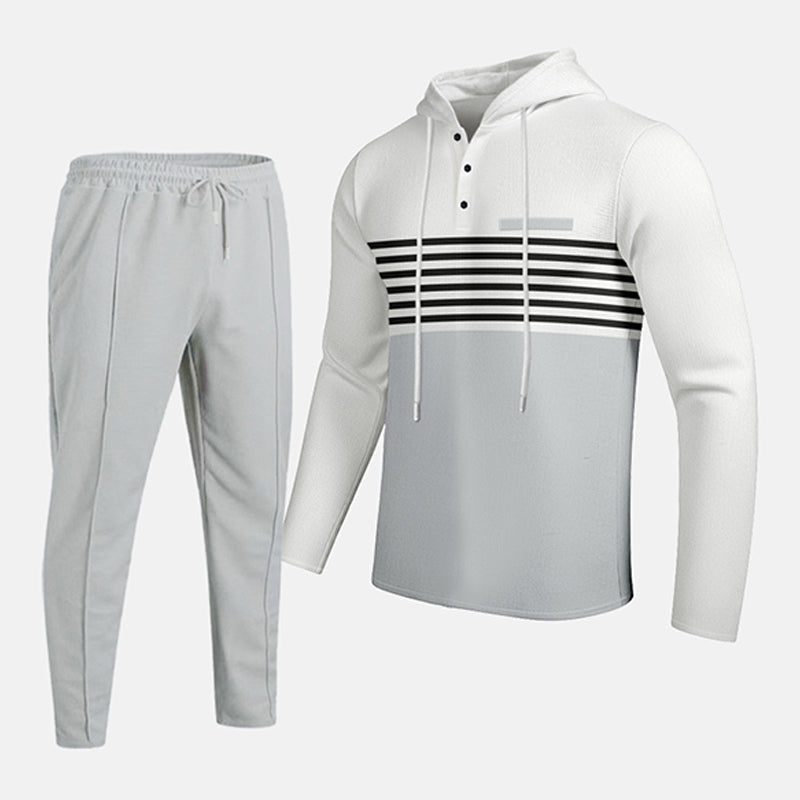🧶 Men's Sporty Color-Block Waffle Knit 2-Piece Set – Sporty Comfort & Effortless Autumn Style