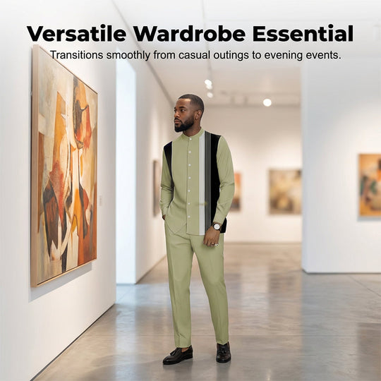 ✨ Easy Everyday Style | Men's Striped Shirt & Pants 2-Piece Set