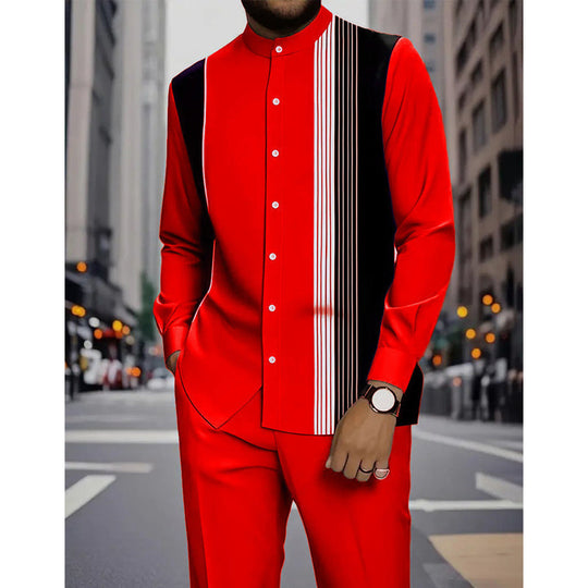 ✨ Easy Everyday Style | Men's Striped Shirt & Pants 2-Piece Set