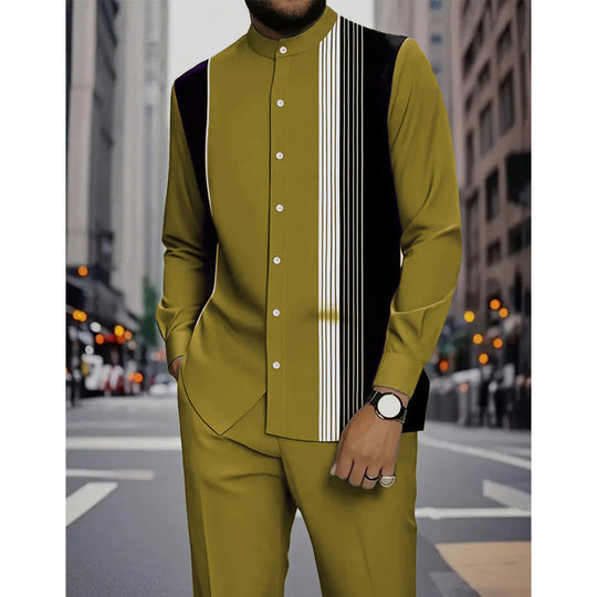 ✨ Easy Everyday Style | Men's Striped Shirt & Pants 2-Piece Set
