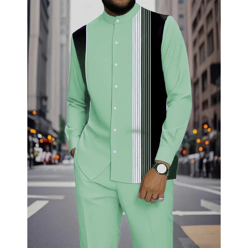 ✨ Easy Everyday Style | Men's Striped Shirt & Pants 2-Piece Set