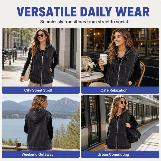 🧥 Seasonal Style | Women's Oversized Hooded Denim Vest Jacket