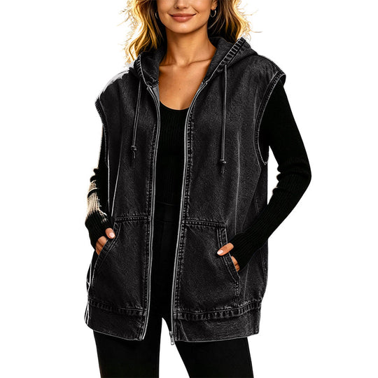 🧥 Seasonal Style | Women's Oversized Hooded Denim Vest Jacket
