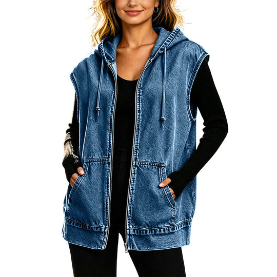 🧥 Seasonal Style | Women's Oversized Hooded Denim Vest Jacket
