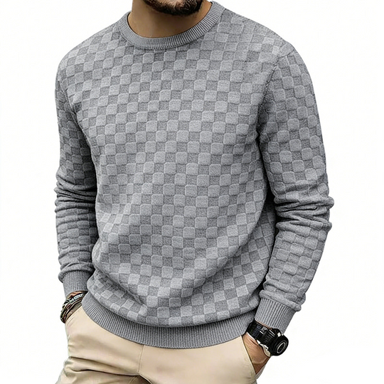 Men's Checkerboard Print Crewneck Sweatshirt