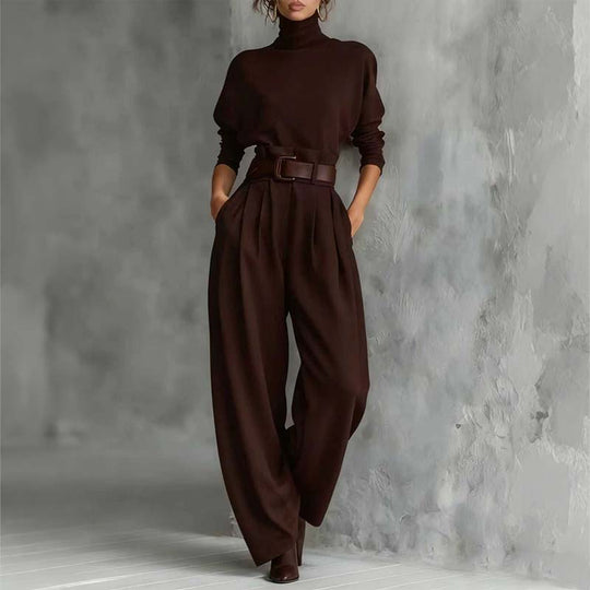 ✨ Effortless Elegance | Women's Turtleneck Top & High-Waist Pants 2-Piece Set