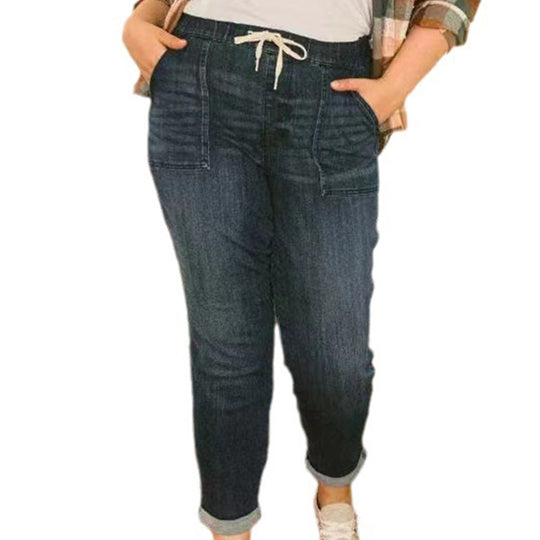 Women's Casual Drawstring Denim Jogger Pants