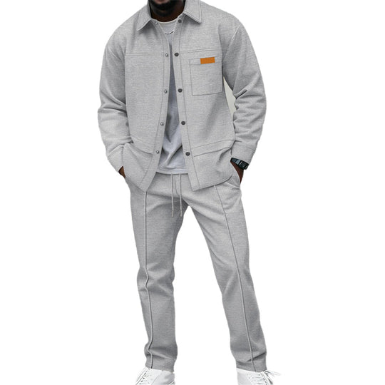 Men's Waffle Knit Jacket & Pants Two-Piece Casual Set