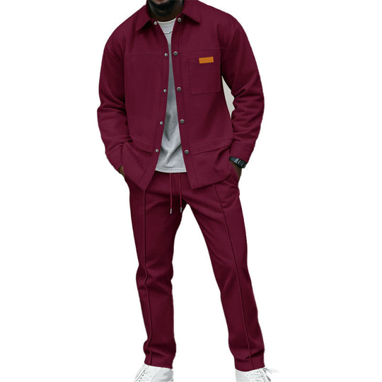 Men's Waffle Knit Jacket & Pants Two-Piece Casual Set