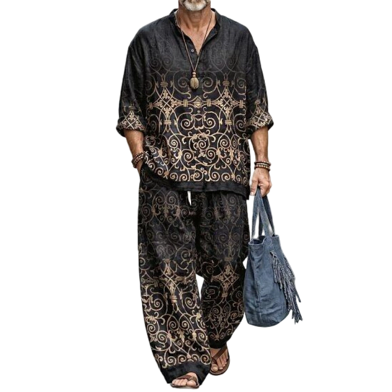 ✨ Easy Summer Style | Men's Retro Print Loose-Fit 2-Piece Set