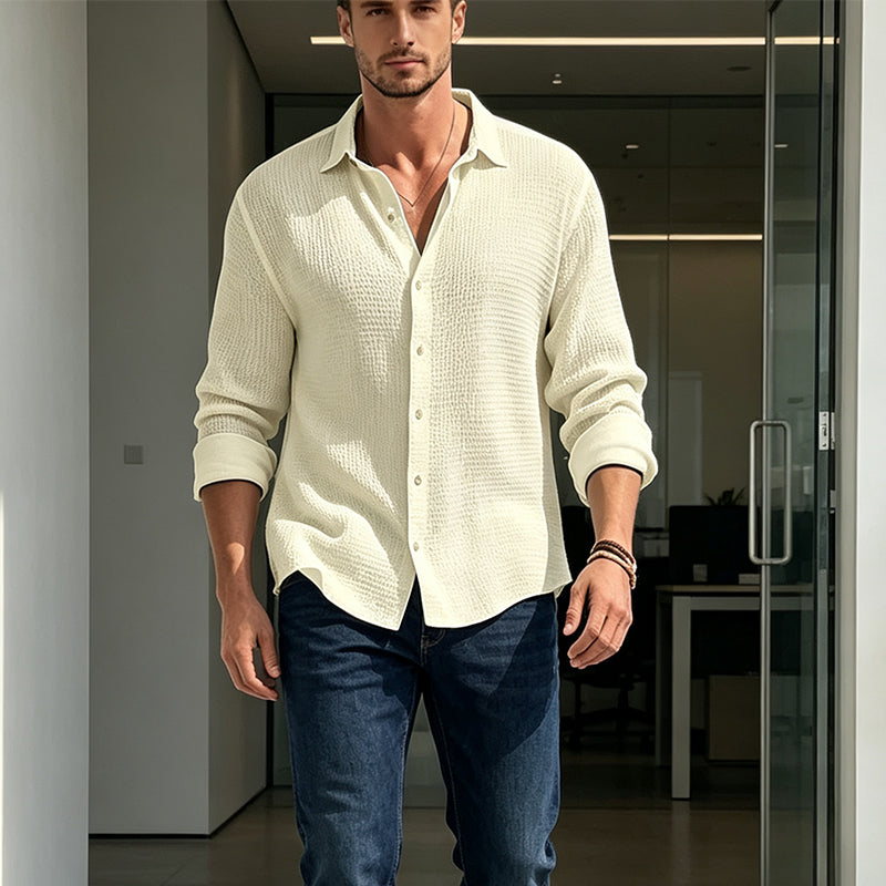 ☀️ Lightweight Comfort | Men's Waffle-Texture Relaxed Button-Up Shirt