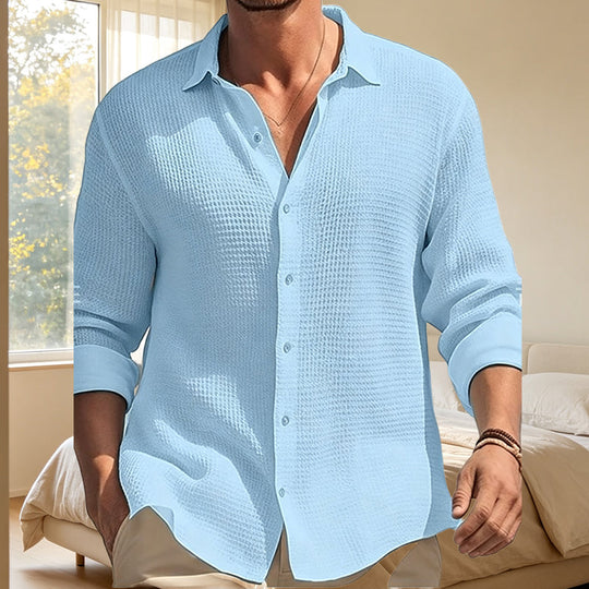 ☀️ Lightweight Comfort | Men's Waffle-Texture Relaxed Button-Up Shirt