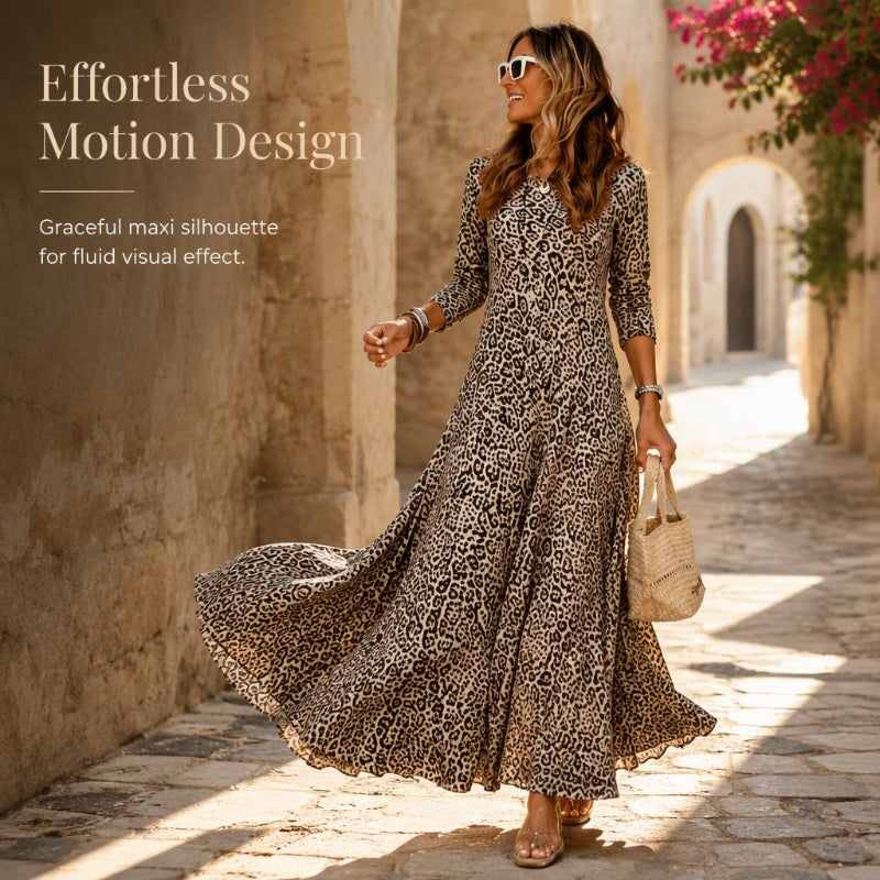 ✨ Timeless Statement Style | Women's Leopard Print Long-Sleeve Maxi Dress