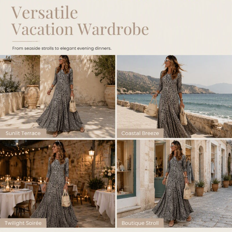 ✨ Timeless Statement Style | Women's Leopard Print Long-Sleeve Maxi Dress