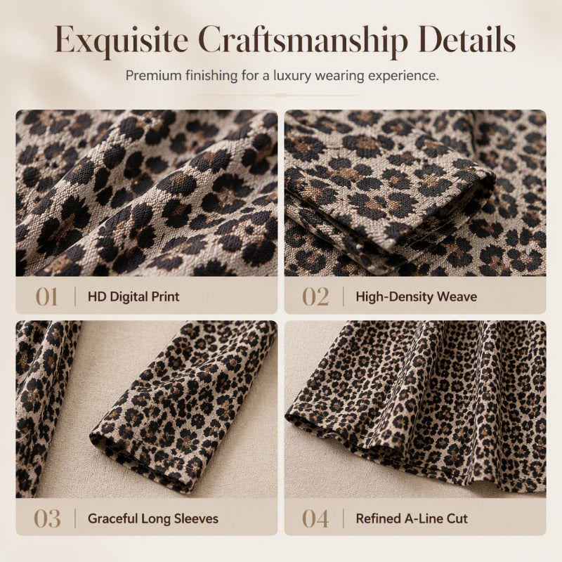 ✨ Timeless Statement Style | Women's Leopard Print Long-Sleeve Maxi Dress