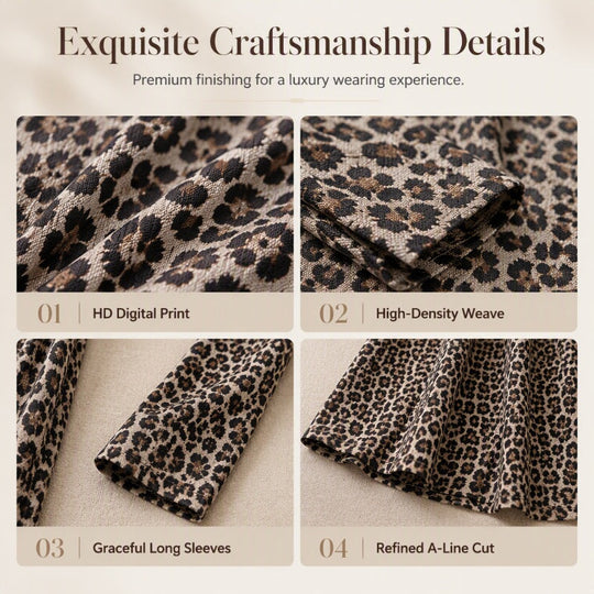 ✨ Timeless Statement Style | Women's Leopard Print Long-Sleeve Maxi Dress