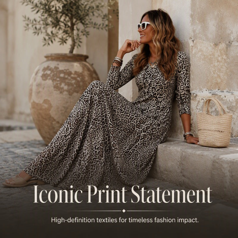 ✨ Timeless Statement Style | Women's Leopard Print Long-Sleeve Maxi Dress