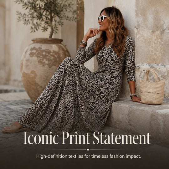 ✨ Timeless Statement Style | Women's Leopard Print Long-Sleeve Maxi Dress
