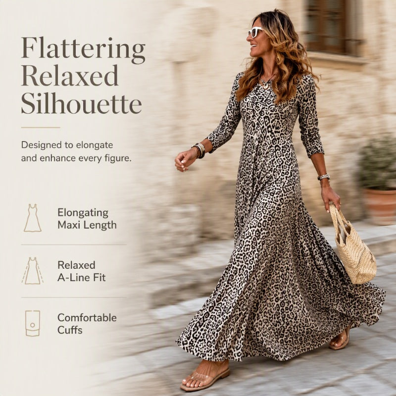 ✨ Timeless Statement Style | Women's Leopard Print Long-Sleeve Maxi Dress