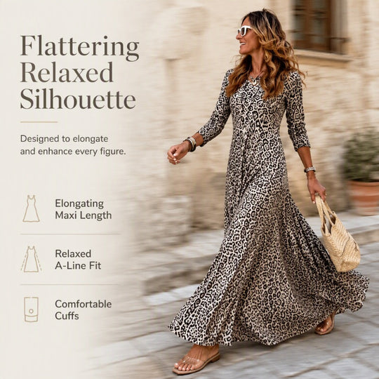 ✨ Timeless Statement Style | Women's Leopard Print Long-Sleeve Maxi Dress