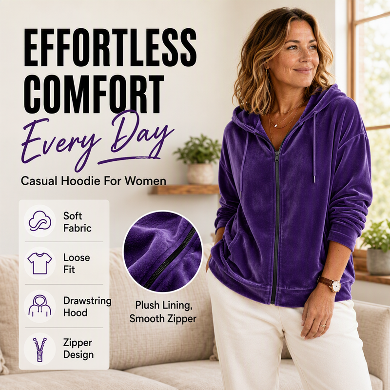 Women's Casual Velvet Hooded Jacket