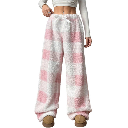 ⌛Limited-Time Offer-Women's Plush Plaid Wide-Leg Pants