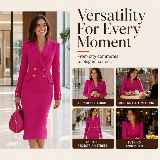 ✨New Arrivals & Special Offers-Women's Double-Breasted Blazer Dress