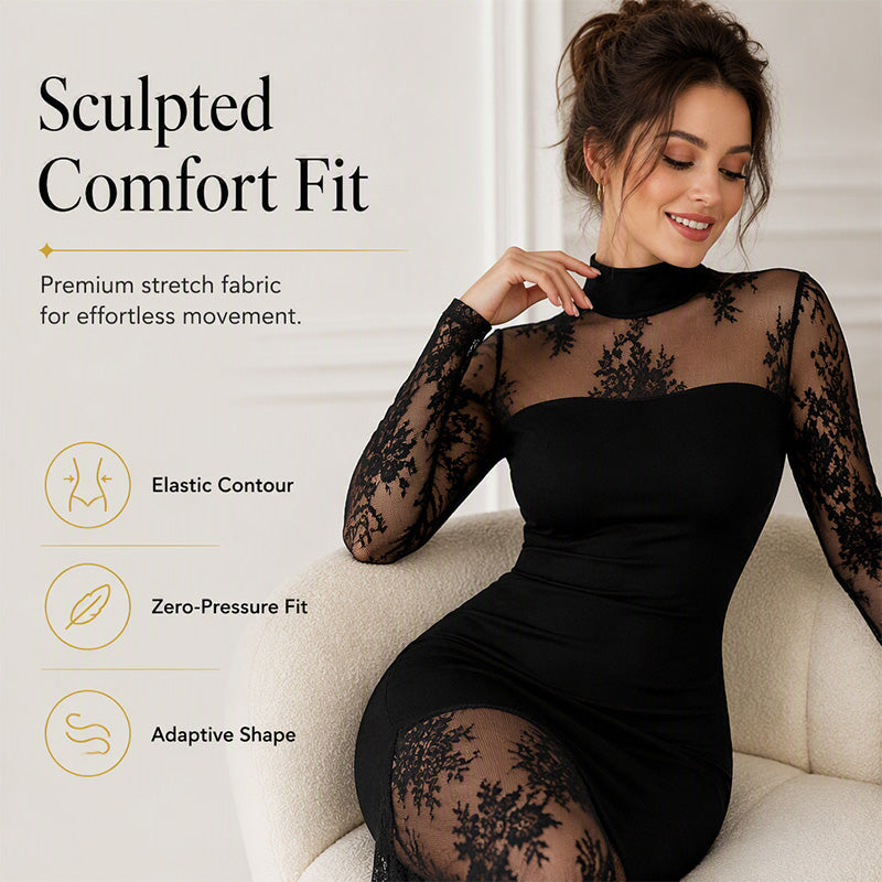 Women's Lace Splicing Long Sleeve Maxi Dress